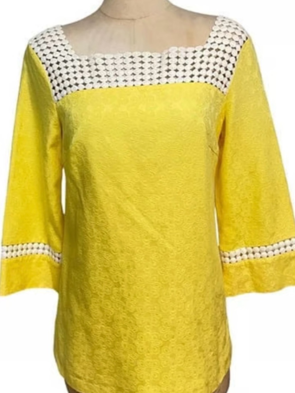 Lilly Pulitzer Yellow Crochet-Trim Tunic Sz. 4 , S cotton
